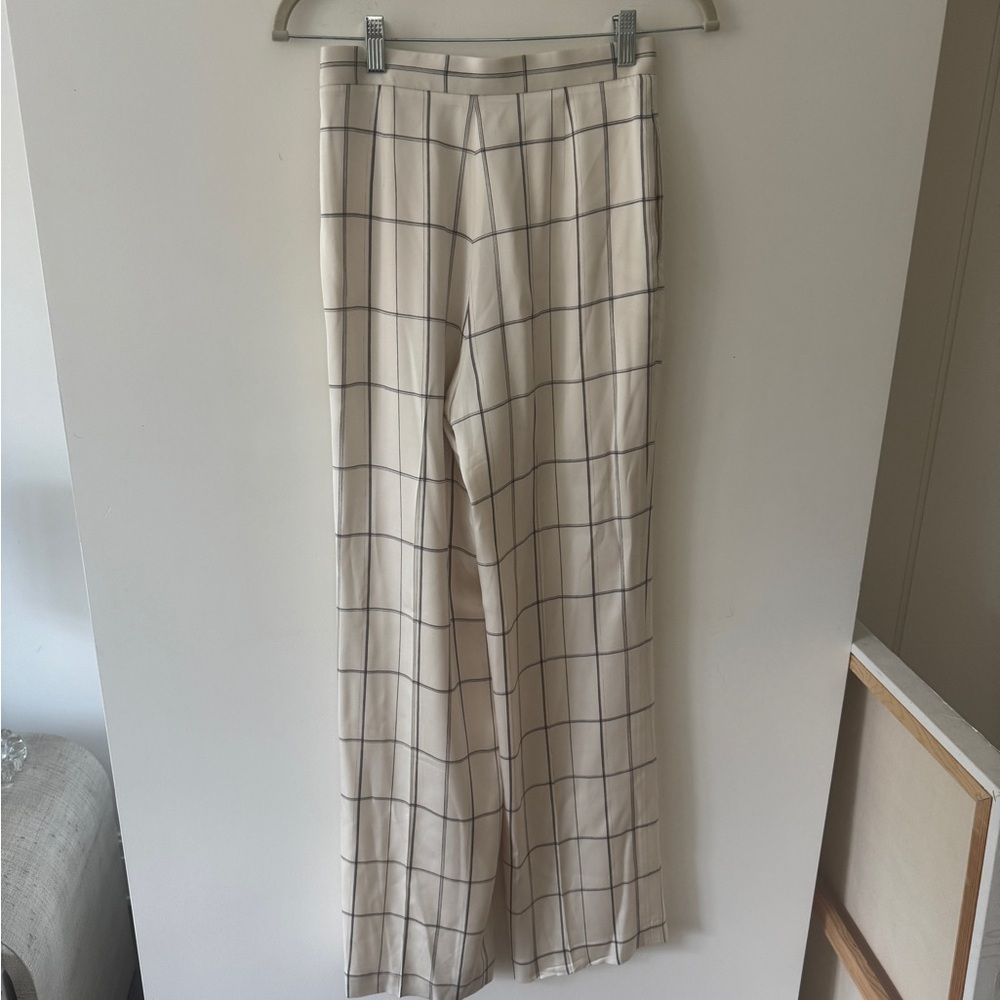 The Row Checkered Cream and Black silk trousers